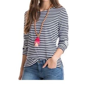 Vineyard Vines Navy and White Striped Long Sleeve Top